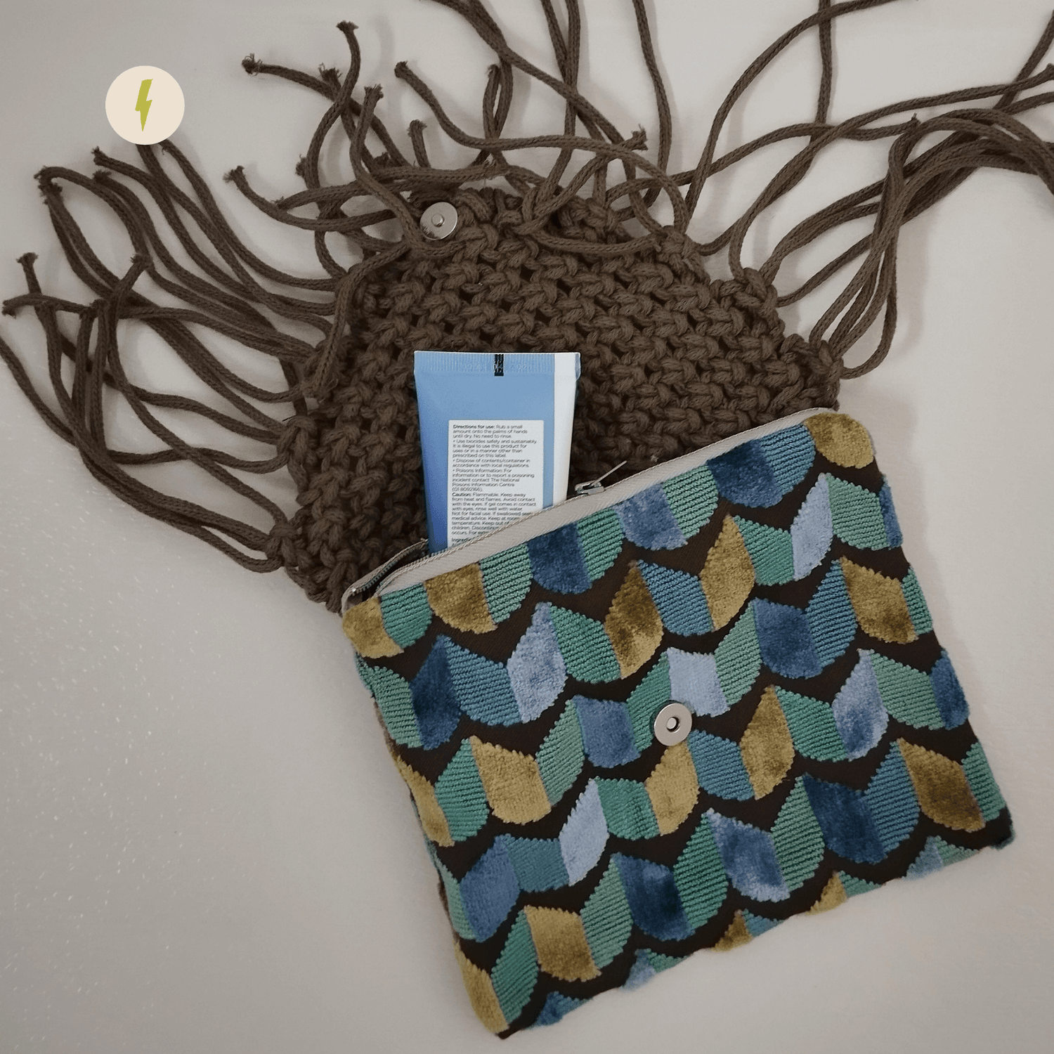 Khaki Green Crochet Clutch Bag