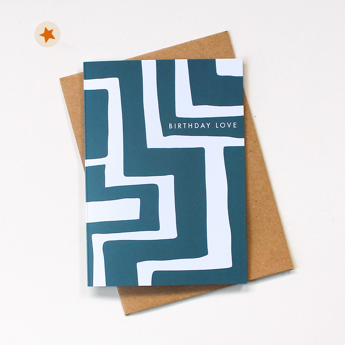 Card with a teal and white rectangle pattern and the words &quot;Birthday Love&quot;